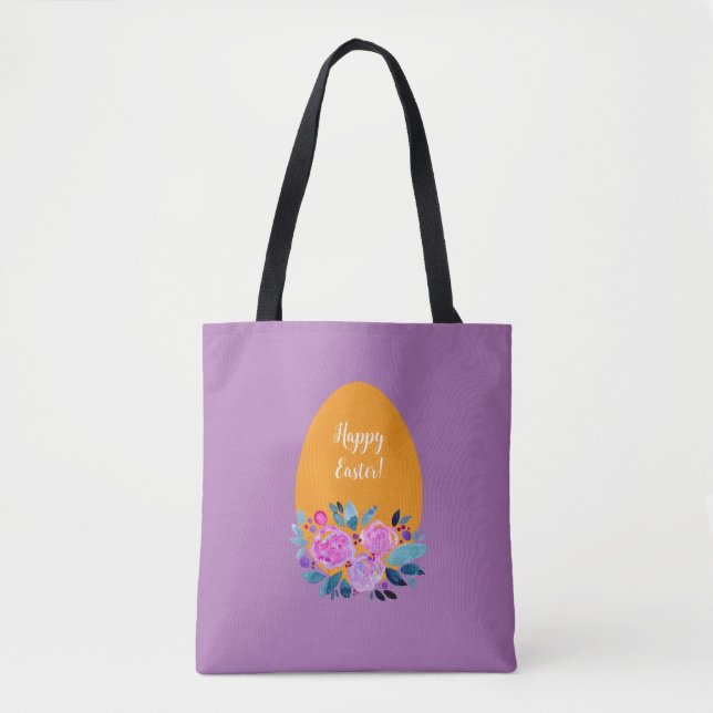 Tote Bag Joyeux oeuf floral de Pâques aquarelle (Devant)