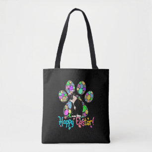 Tote Bag Joyeux Oeufs de Pâques colorés Paw Tuxedo Chat Hap