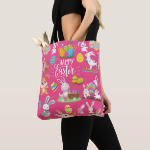 Tote Bag Joyeux Pâques, Amusants Souhaits De Lapin Et Color