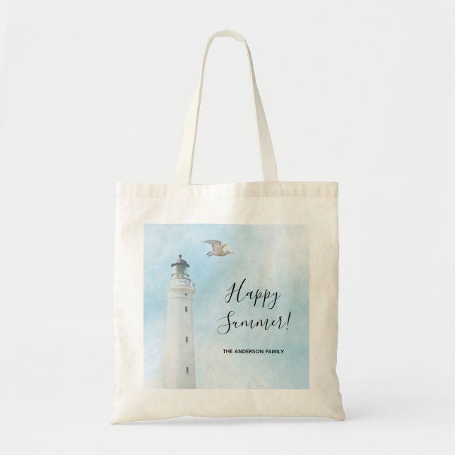 Tote Bag Joyeux phare d'été mer marine océanique (Devant)