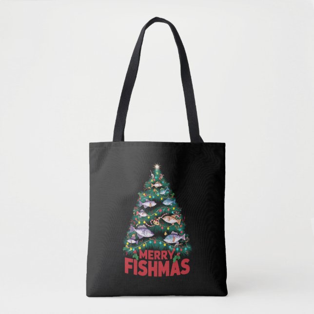 Tote Bag Joyeux Poissons de Noël Lumières Poissons Pêche (Devant)