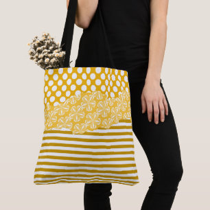 Tote Bag Joyeux rayures Jaune Polka Floral Couché