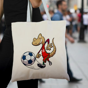 Tote Bag Joyeux Soccer Star Gecko Kicking Football Cartoon