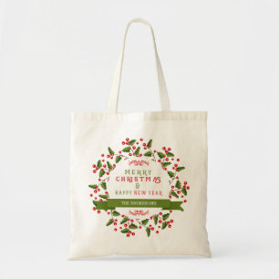 Tote Bag Joyeux texte de Noël et conception de la couronne