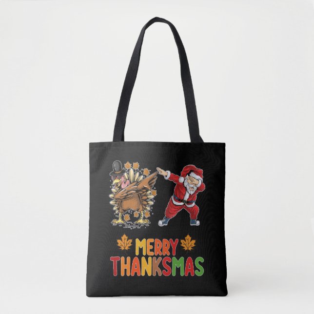 Tote Bag Joyeux Thanksmas Thanksgiving automne Noël saison (Devant)