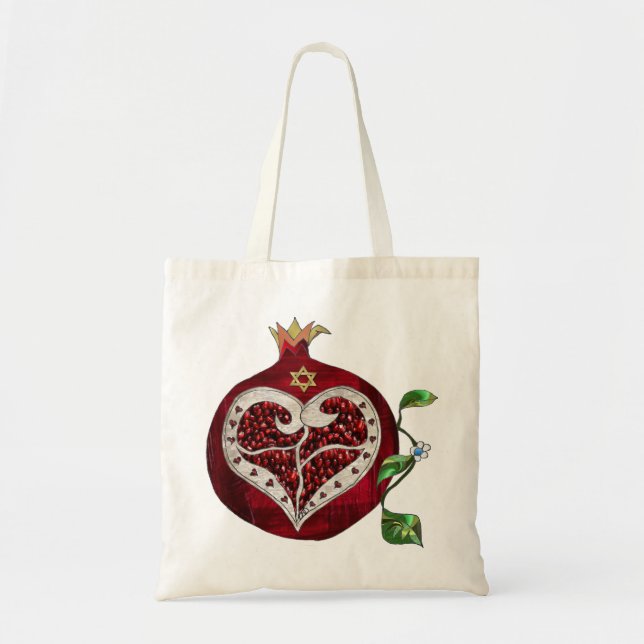 Tote Bag Judaica Pomegranate Heart Hanoukka Rosh Hashanah (Devant)