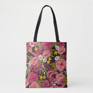 Tote Bag jungle florale avec serpents motif, fleur tropical