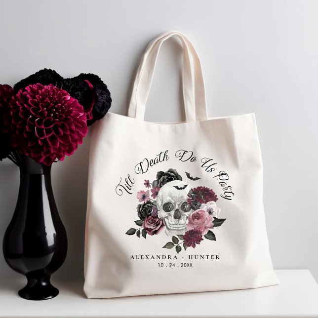 Tote Bag Jusqu'à la mort Fêtons-nous Gothique Floral Mariag (Til Death Do Us Party Gothic Floral Skull Wedding Tote Bag)