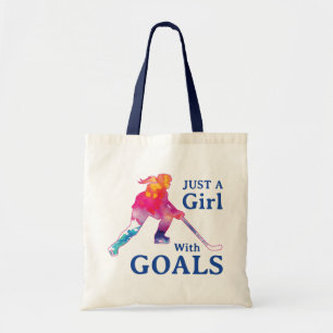 Tote Bag Juste une fille avec des buts Hockey aquarelle