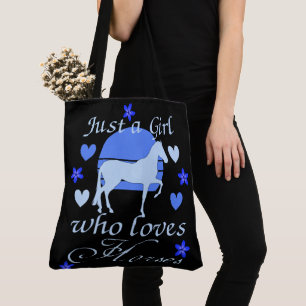 Tote Bag Juste une fille qui aime les chevaux en bleu