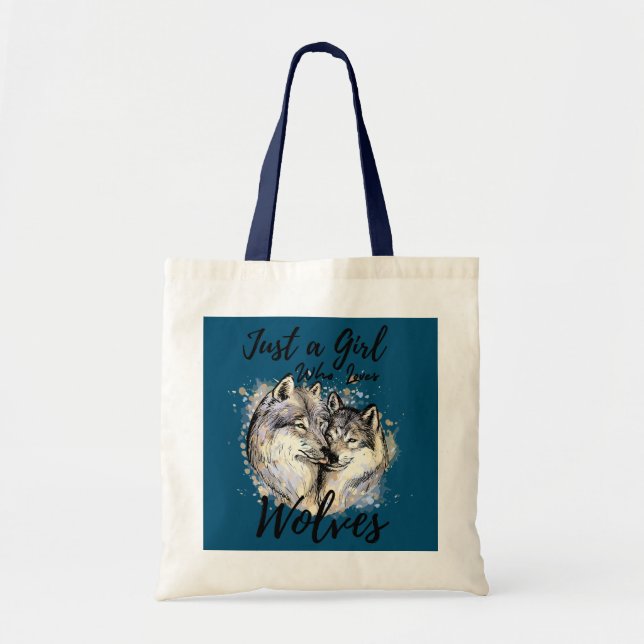 Tote Bag Juste une fille qui aime les loups Aquarelle Loup  (Devant)