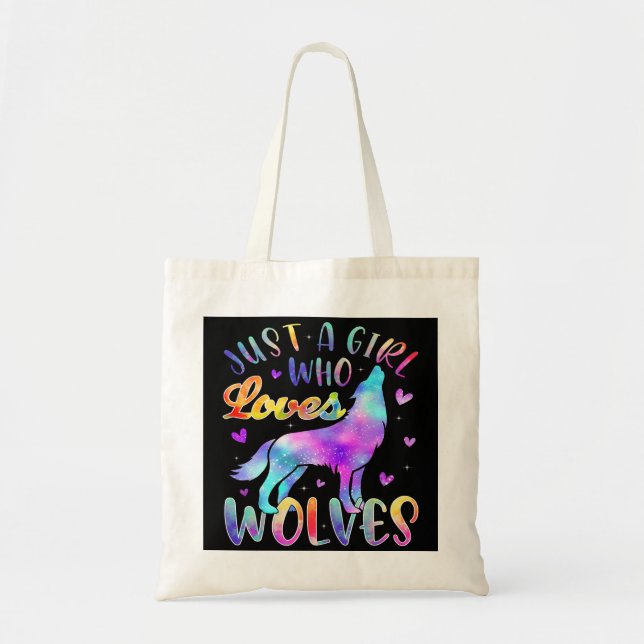 Tote Bag Juste une fille qui aime les loups Aquarelle migno (Devant)