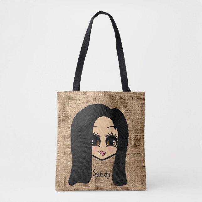 Tote Bag Jute Caricature Personnalisé Imprimer Fourre-tout  (Devant)