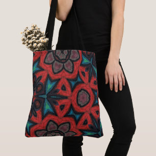 Tote Bag Kaleidoscope Mandala Floral Motifs Rouge et Bleu