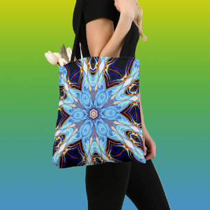 Tote Bag Kaleidoscope psychédélique Fleur Bleu et Orange