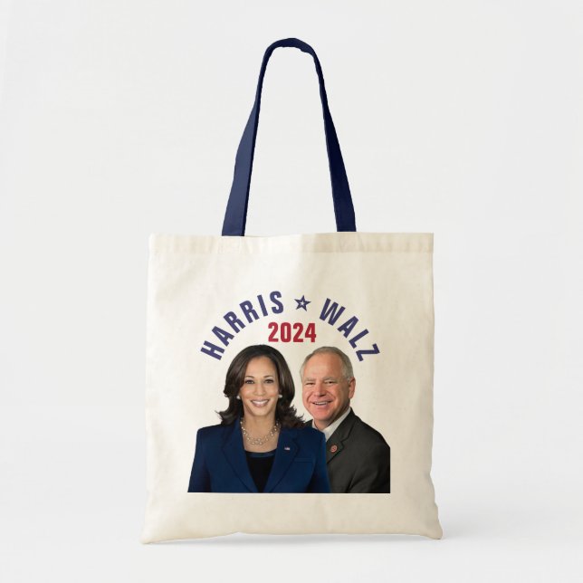 Tote Bag Kamala Harris Tim Walz 2024 Président Vice Photos (Devant)