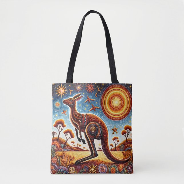 Tote Bag Kangaroo Aussie style d'art autochtone Faune (Devant)