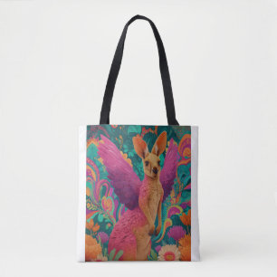 Tote Bag Kangourou ailé aux plumes roses 