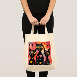 Tote Bag Katzenliebe rote Herzen  Tragetasche