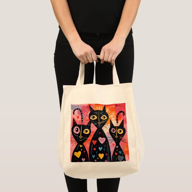 Tote Bag Katzenliebe rote Herzen  Tragetasche (Vorderseite (Produkt))
