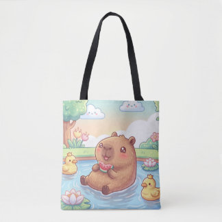 Tote Bag Kawaii capy in a pond