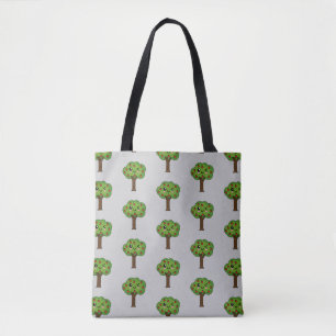 Tote Bag Kawaii Joyeux Pommier À Voie
