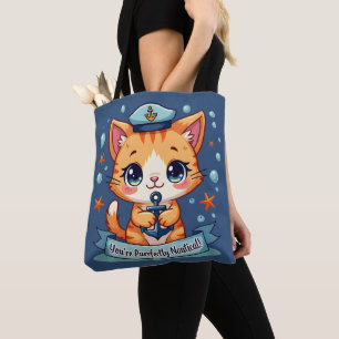 Tote Bag Kawaii Nautical Cat Ancre Pun