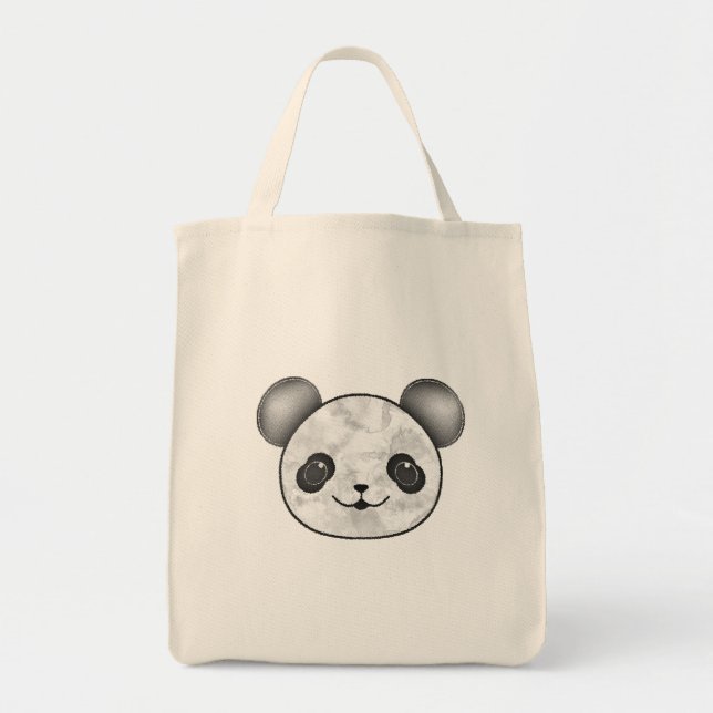 Tote Bag Kawaii Panda Dessin En Noir Et Blanc (Devant)