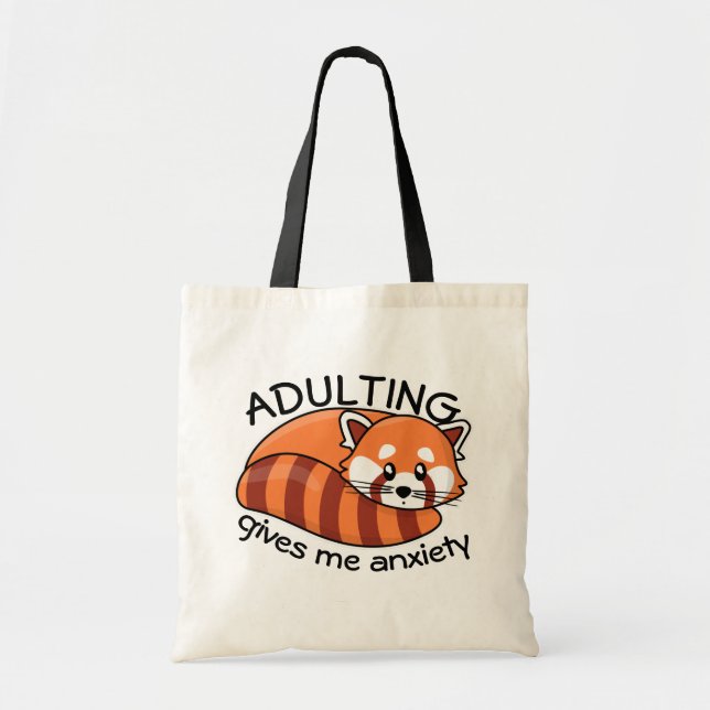 Tote Bag Kawaii Red Panda : Adulte me donne de l'anxiété (Devant)