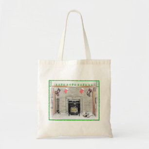 Tote Bag Keeshond Christmas Puppy Dog by Fireplace Painting