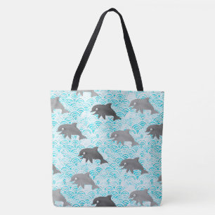 Tote Bag Keiki Aquarelle Dauphin Vague réversible