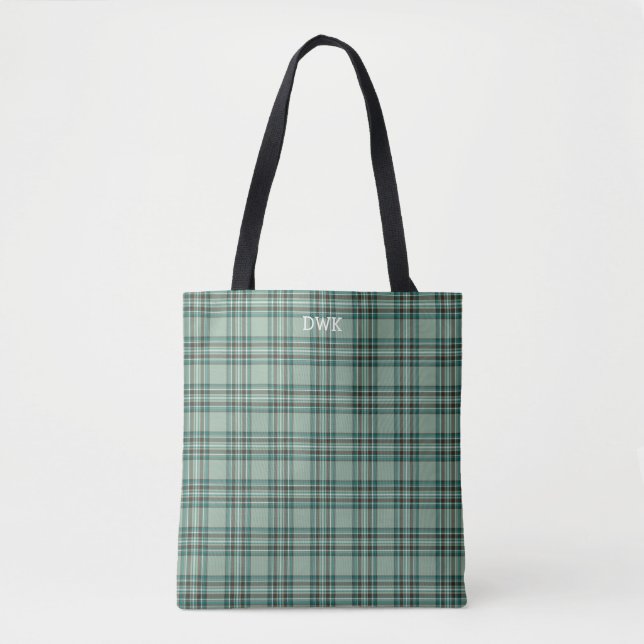 Tote Bag Kelly Clan Tartan Mint Monogramme vert Plaid (Devant)