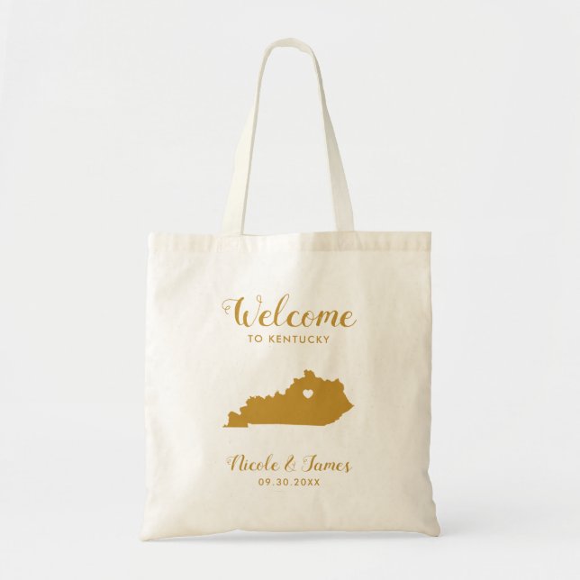 Tote Bag Kentucky Map Mariage de bienvenue Sac, Or (Devant)