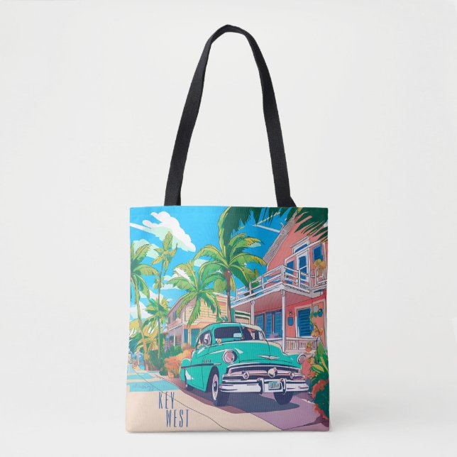 Tote Bag Key West dans l'aquarelle des années 50 (Devant)
