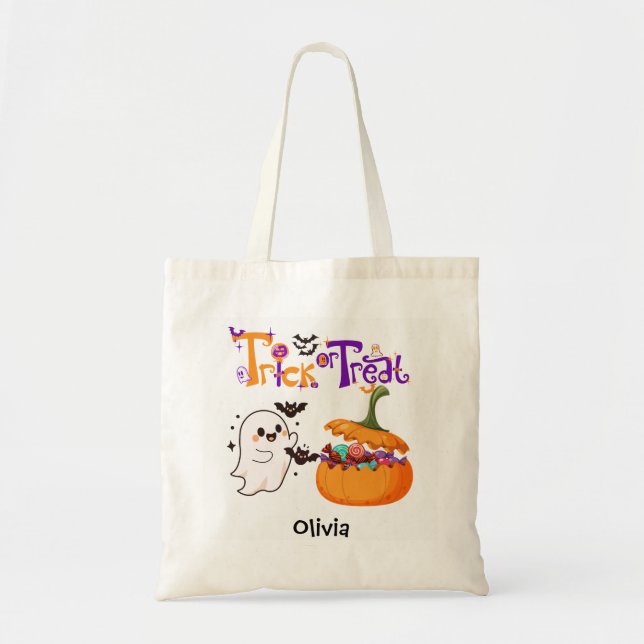 Tote Bag Kids Personalised Halloween Trick or Treat  (Devant)