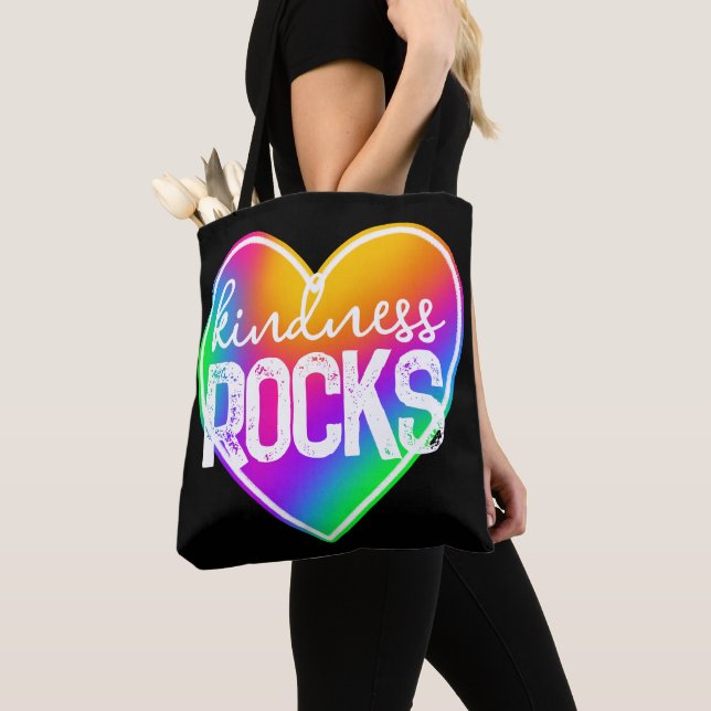 Tote Bag Kindness Rocks Rainbow Heart (De près)