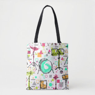 Tote Bag Kit Tambour : Aquarelle Memphis Retro.