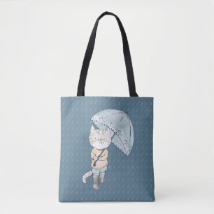 Tote Bag Kitten mou avec parapluie en pluie illustration