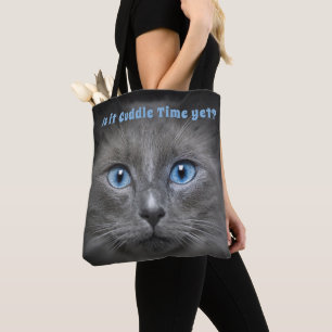 Tote Bag Kitty Cuddle Time — Grey Cat