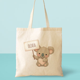Tote Bag Koala mignon tenant un panneau de nom
