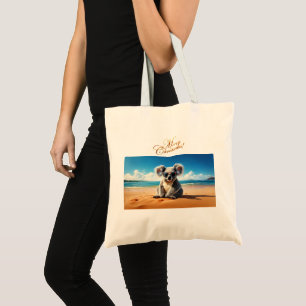 Tote Bag Koala sur une plage de sable Joyeux Noël