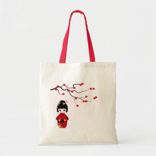Tote Bag Kokeshi doll under sakura branch