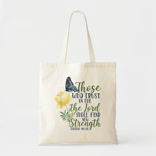 Tote Bag La Bible chrétienne Verse Papillon Rose Fleur Isaï (Devant)