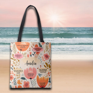 Tote Bag La Bible Florale Boho Versets Affirmation Avec Nom