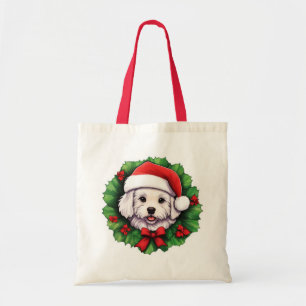 Tote Bag La couronne de Noël de Bichon Frise