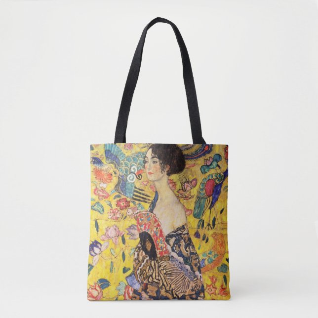 Tote Bag La Dame de Gustav Klimt avec un fan (Devant)