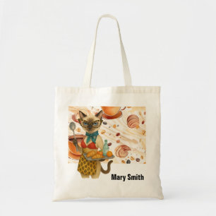 Tote Bag La dame du déjeuner de chat siamois est à la cafét