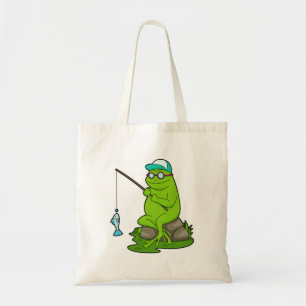 Tote Bag La grenouille comme pêcheur avec la canne à pêche 