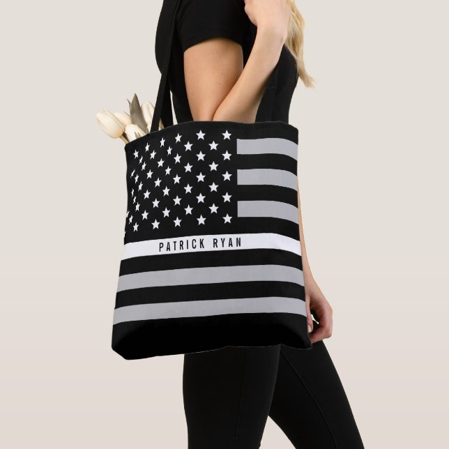 Tote Bag La ligne grise mince drapeau américain de SME EMT (De près)