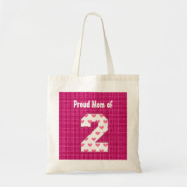 Tote Bag La maman fière de deux coeurs roses de carrés